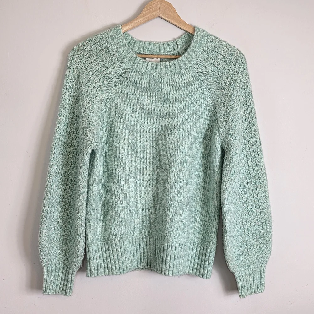 J.Crew Wintergreen Honeycomb Wool Alpaca Blend Balloon-sleeve Sweater Size XS